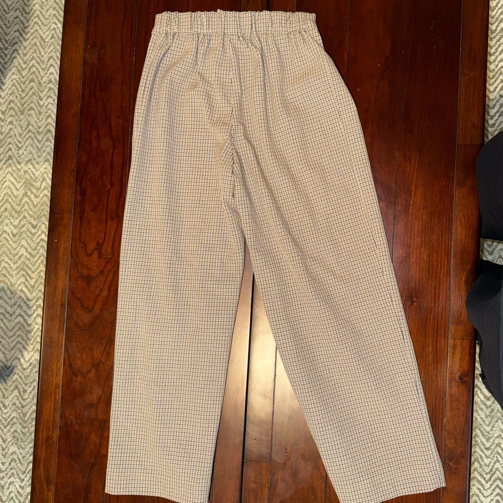 ZARA girls plaid trousers size 11-12 brown houndstooth elastic waist long - Picture 6 of 6